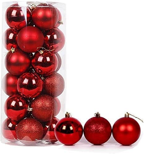 set of 24 red shatterproof Christmas tree ornament balls