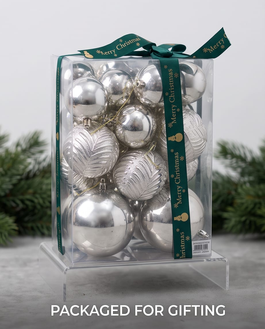 set of decorative silver Christmas baubles
