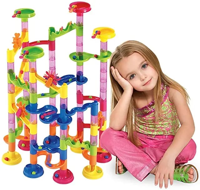 120Pcs Marble Run Toy Set, Construction Building Blocks Toys (70 Plastic Pieces + 35 Glass Marbles)