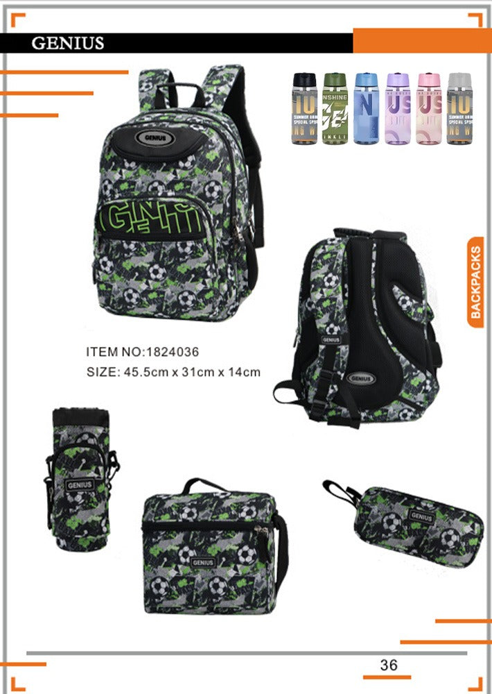 Soccer Genius, School Bag, Set Of 5 Pcs, 18"