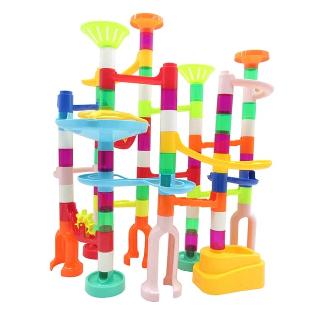 120Pcs Marble Run Toy Set, Construction Building Blocks Toys (70 Plastic Pieces + 35 Glass Marbles)