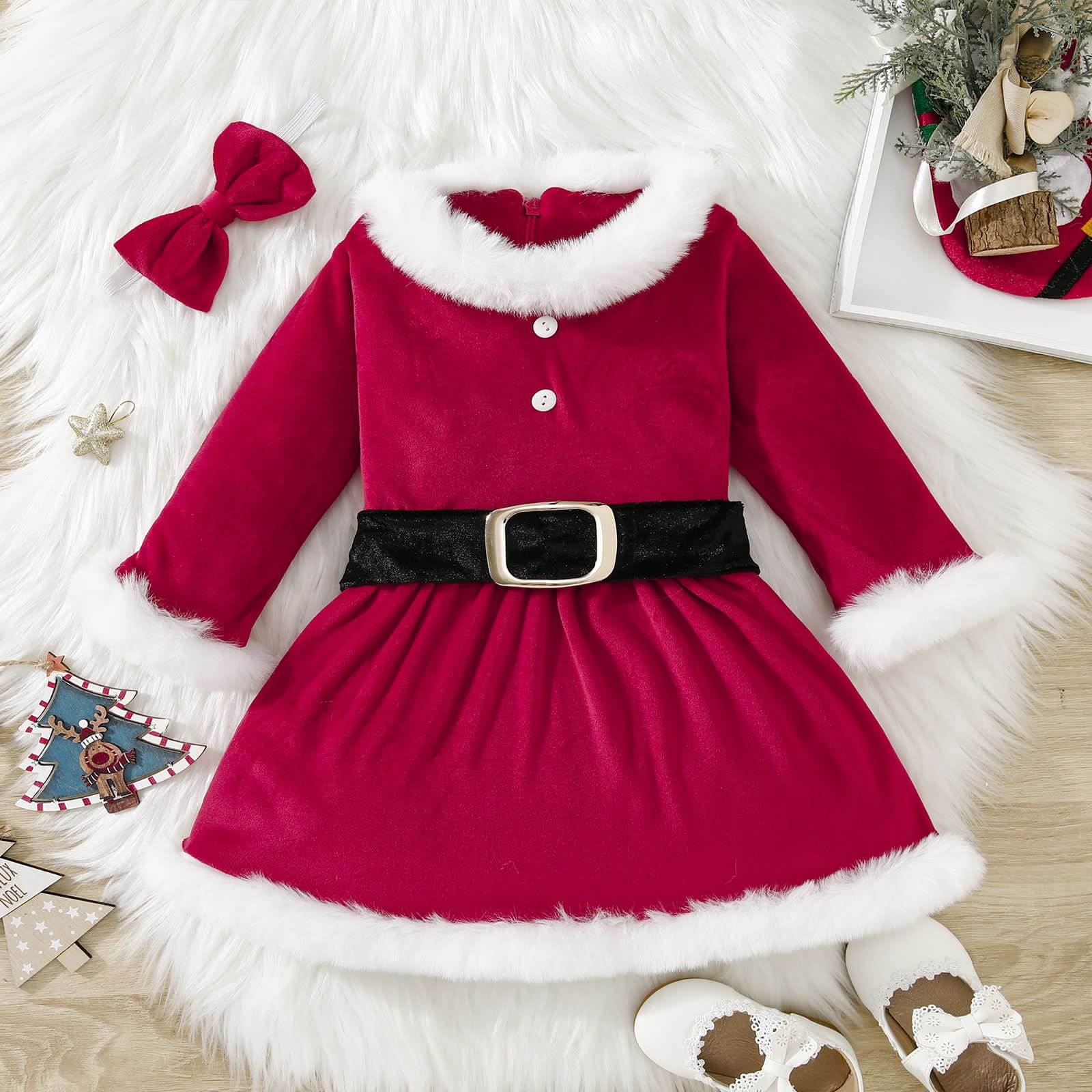 Christmas Baby Dress with Bow – Hazimeh Toys Christmas Baby Dress with Bow – Hazimeh Toys