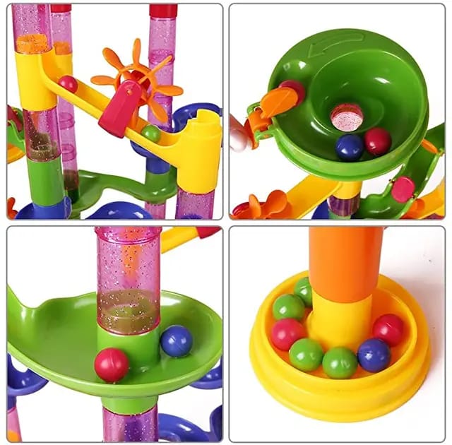 120Pcs Marble Run Toy Set, Construction Building Blocks Toys (70 Plastic Pieces + 35 Glass Marbles)