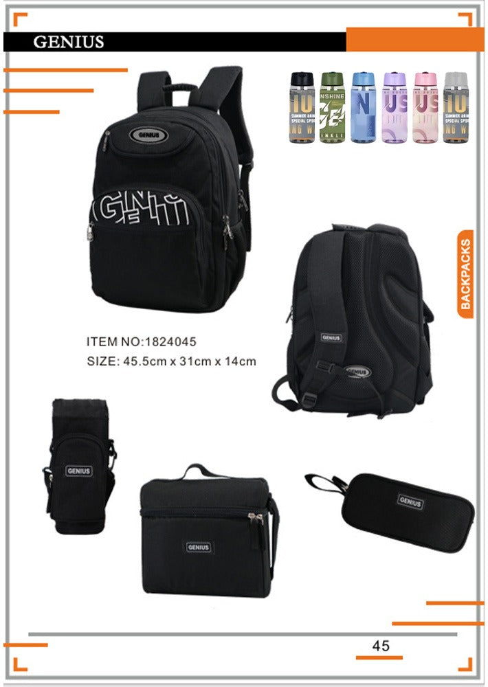 Genius, School Bag, Set Of 5 Pcs, 18"