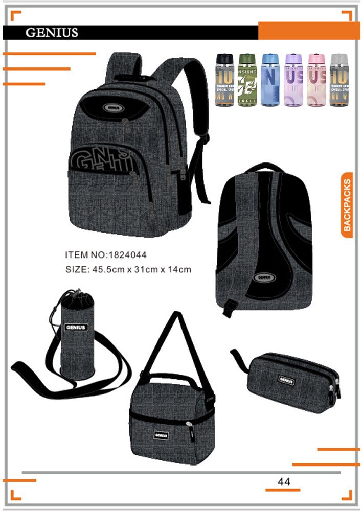 Genius, School Bag, Set Of 5 Pcs, 18"