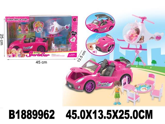 Pink Car and Helicopter with mini figures