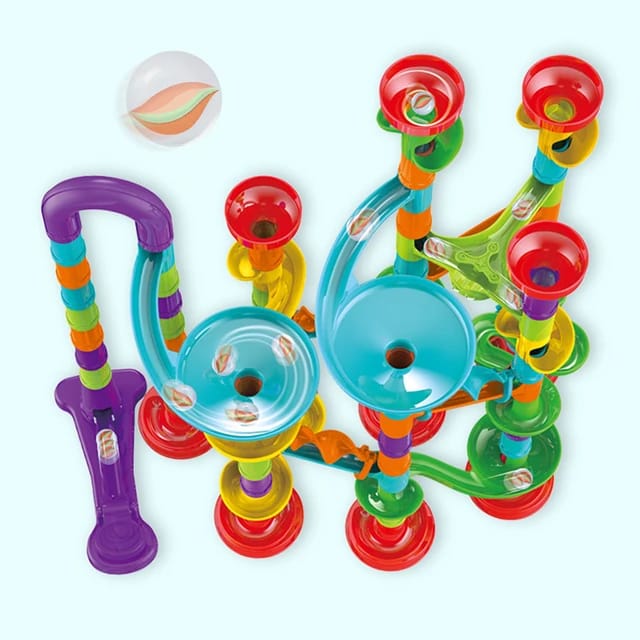 120Pcs Marble Run Toy Set, Construction Building Blocks Toys (70 Plastic Pieces + 35 Glass Marbles)