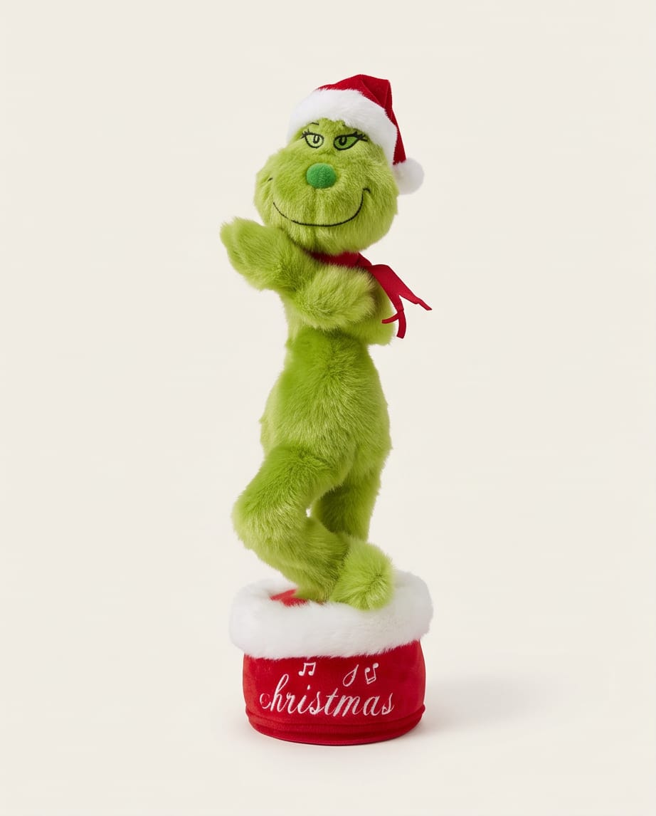 animated, musical Dr. Seuss Grinch plush toy.