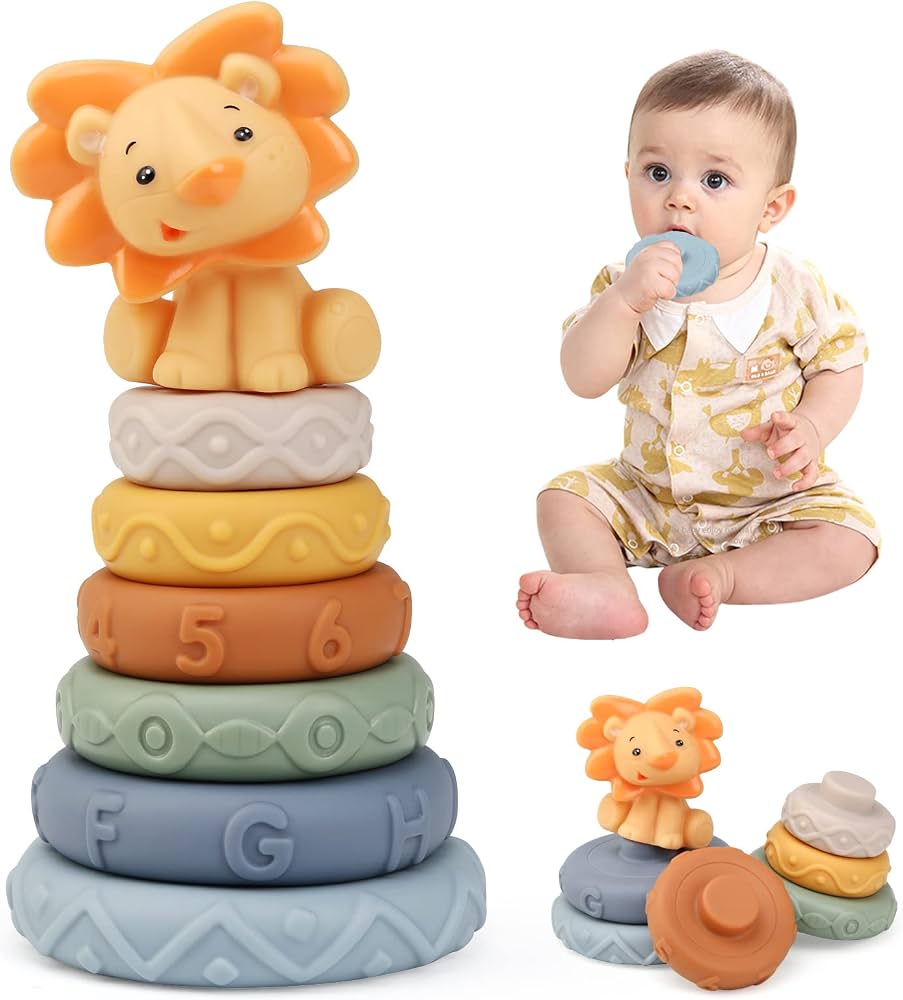 silicone baby stacking and teething tower