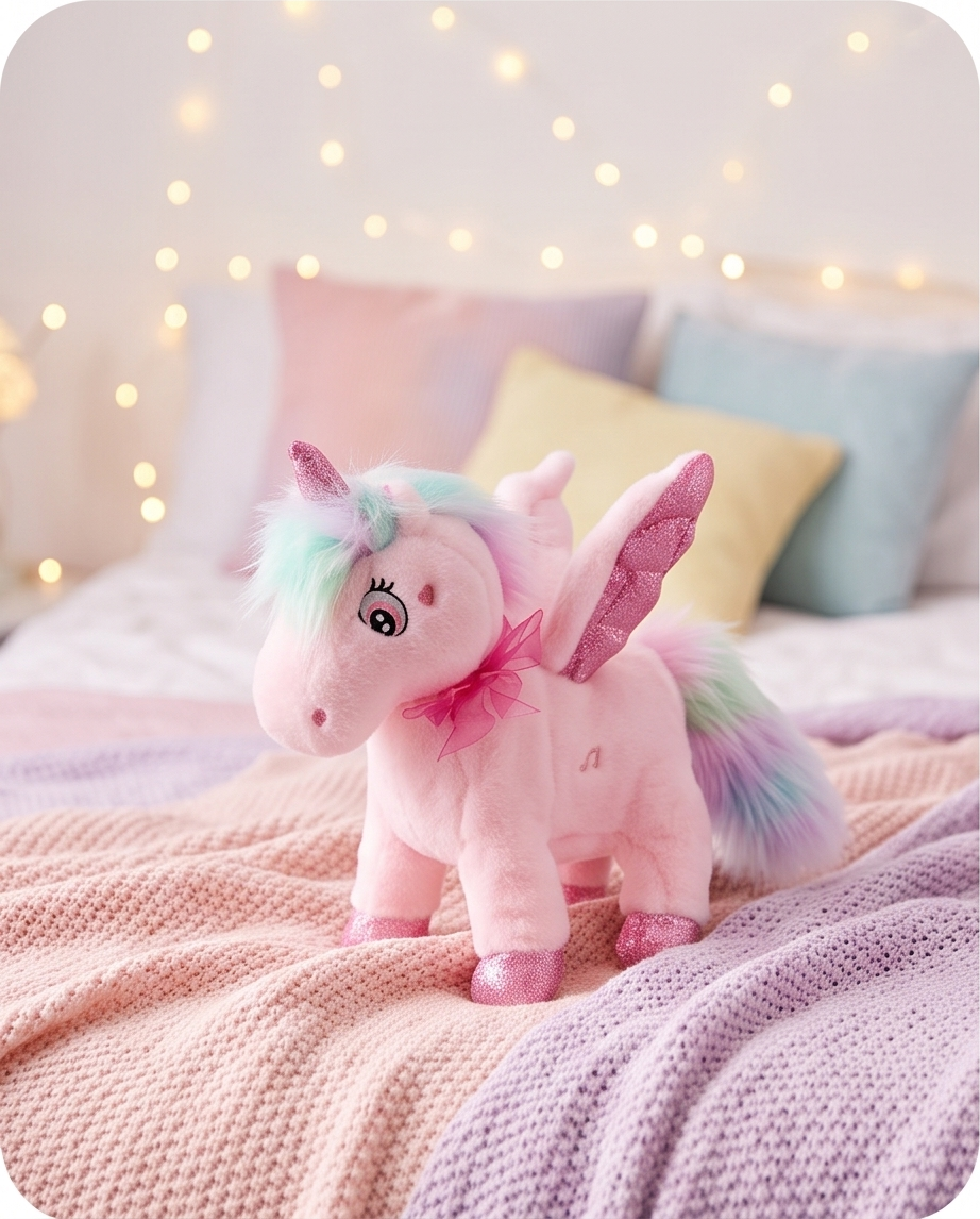 Pink plush unicorn toy