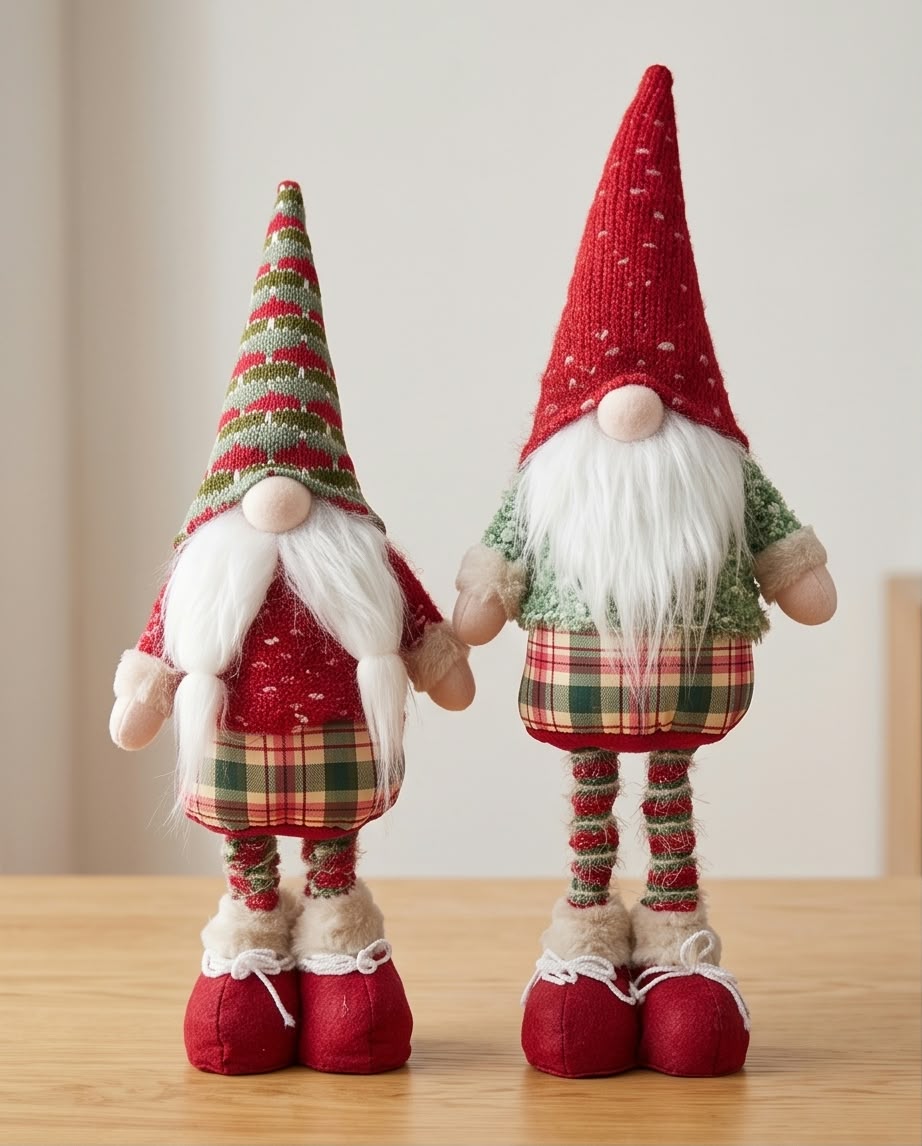 Adjustable retractable-leg Christmas gnome figurines