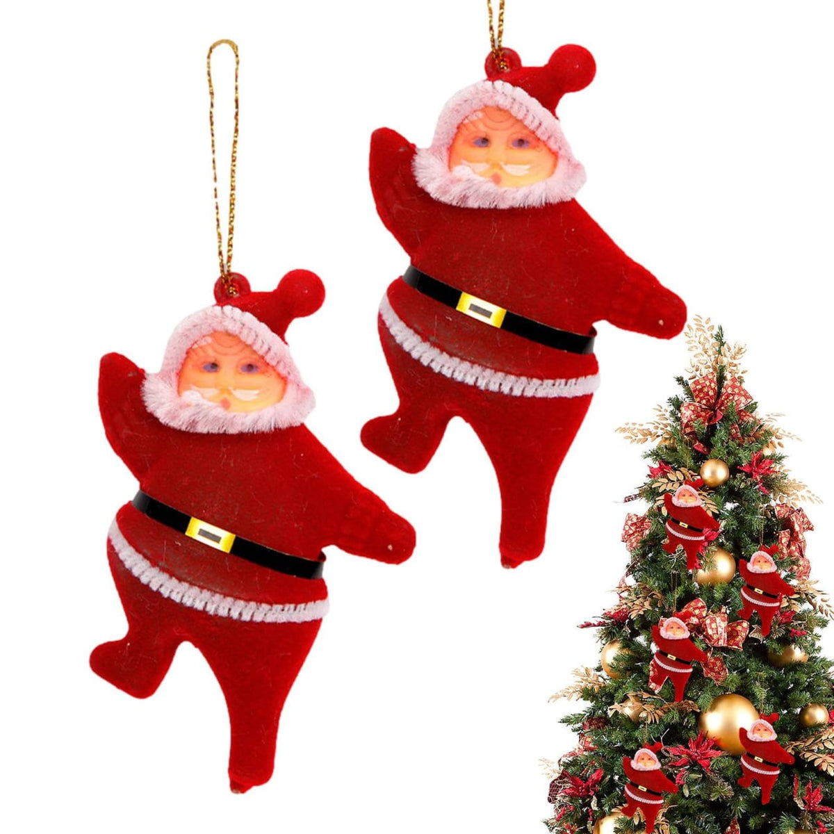 2 flocked Santa Claus hanging