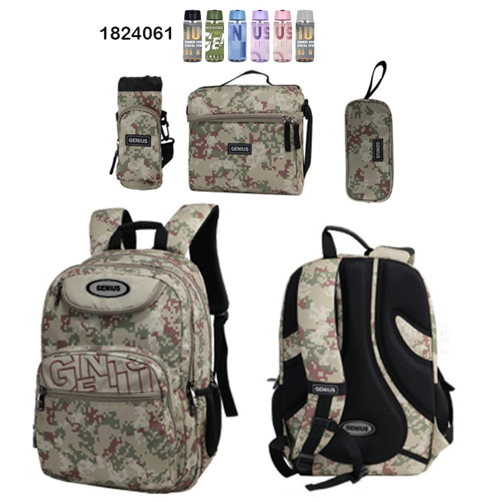 Genius, School Bag, Set Of 5 Pcs, 18"