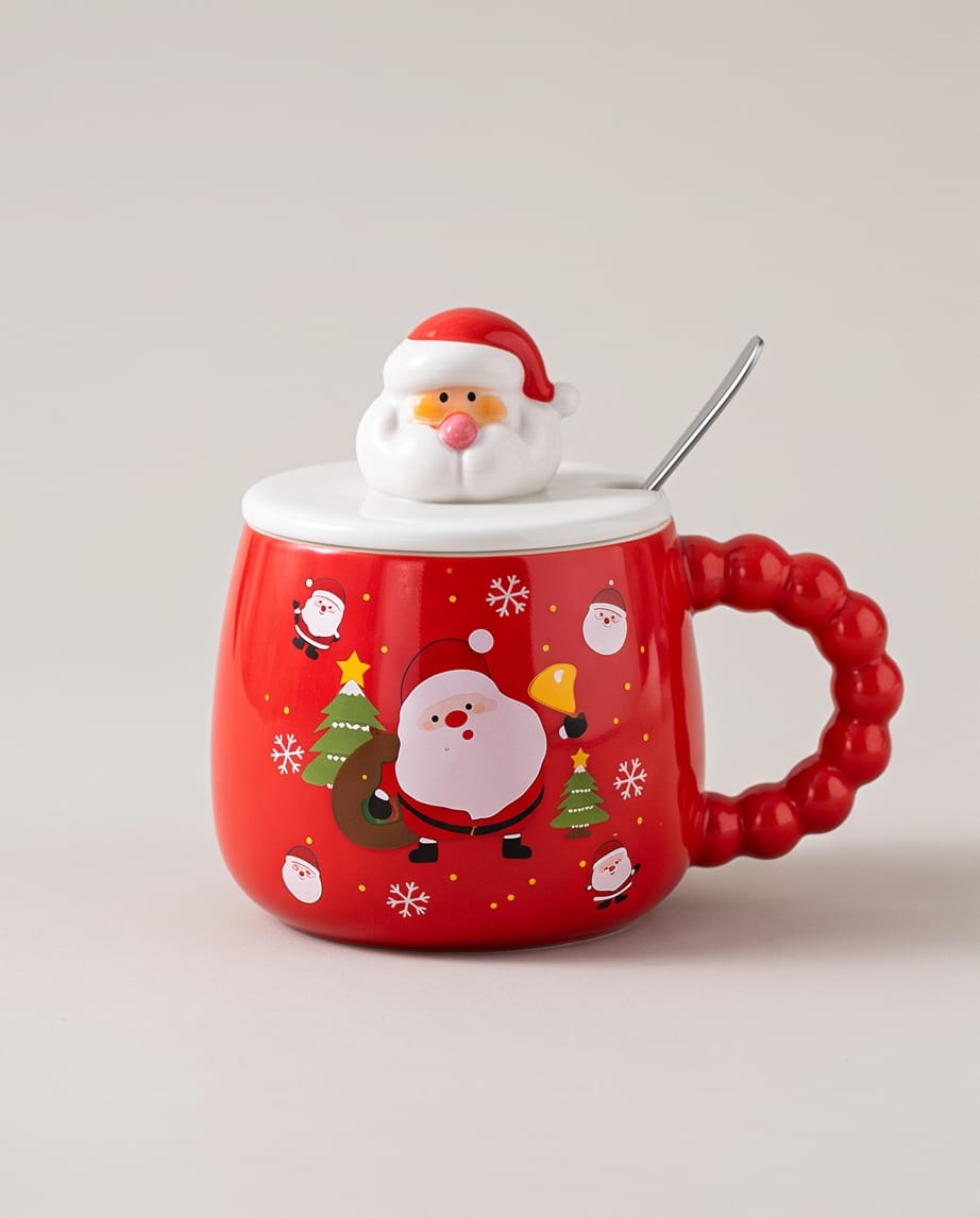 festive 380ml red ceramic Santa mugs