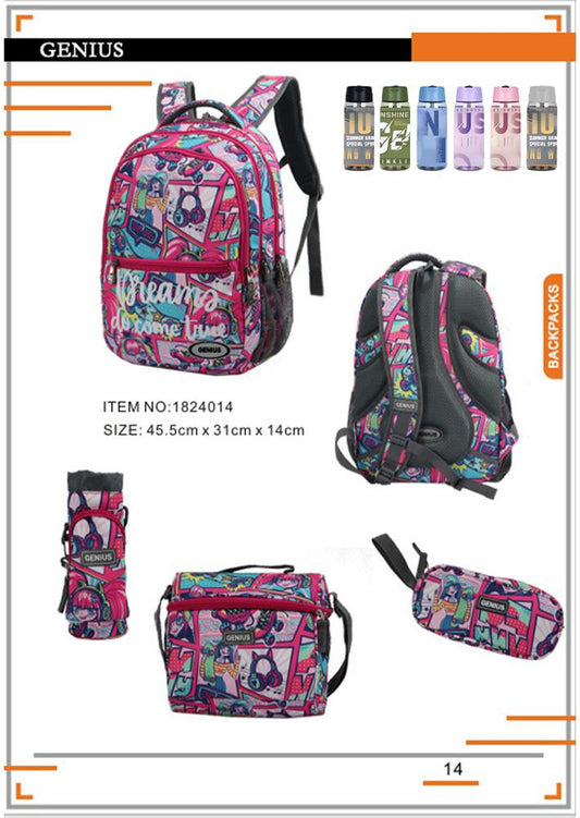 Girls Genius, School Bag, Set Of 5 Pcs, 18"