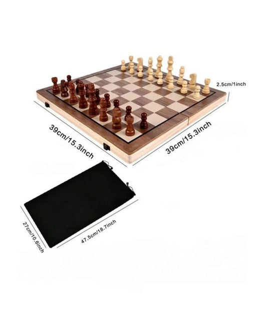 Wooden chess checkers set