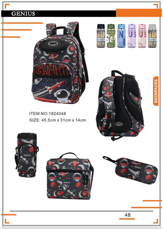Genius, School Bag, Set Of 5 Pcs, 18"