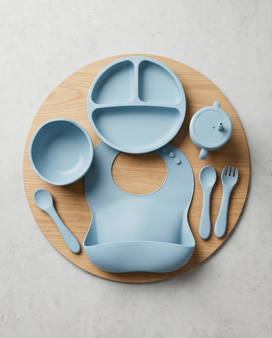 silicone baby feeding and self-weaning set.