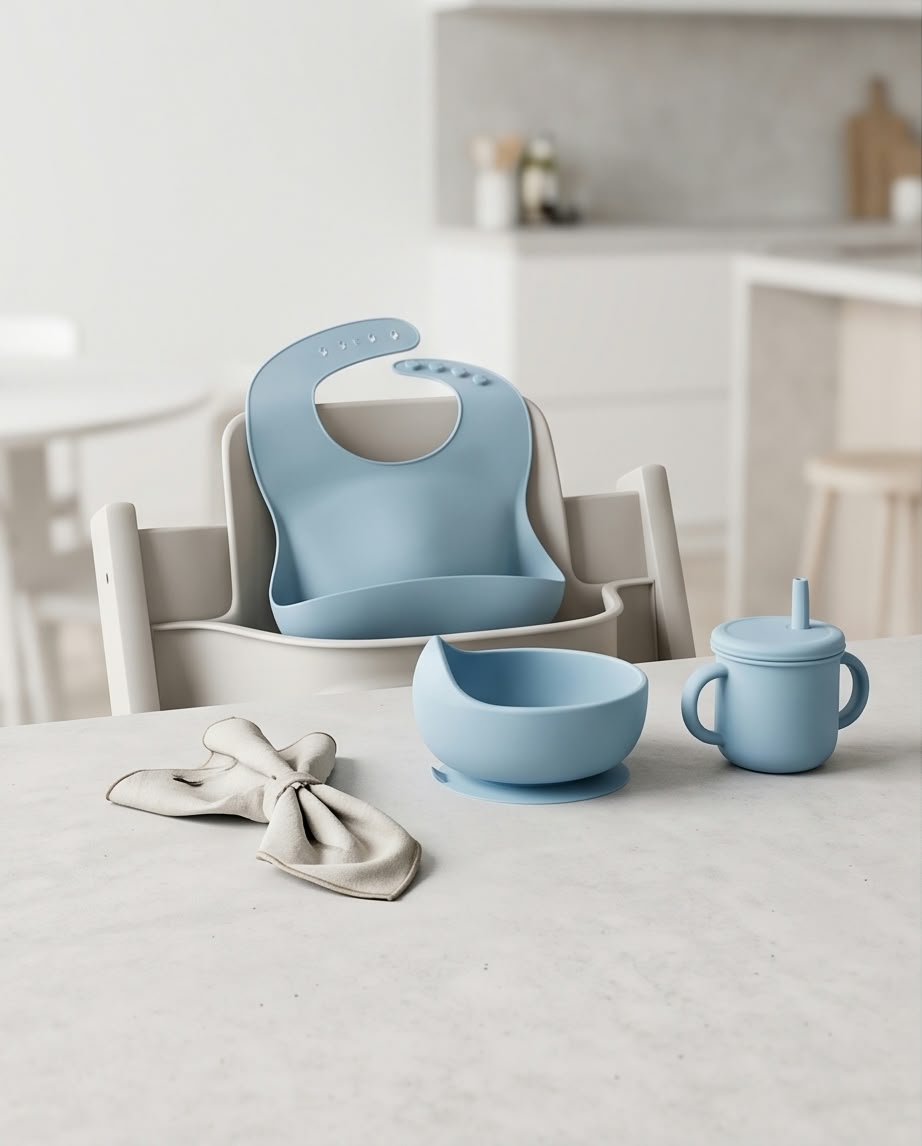 silicone baby feeding and self-weaning set.