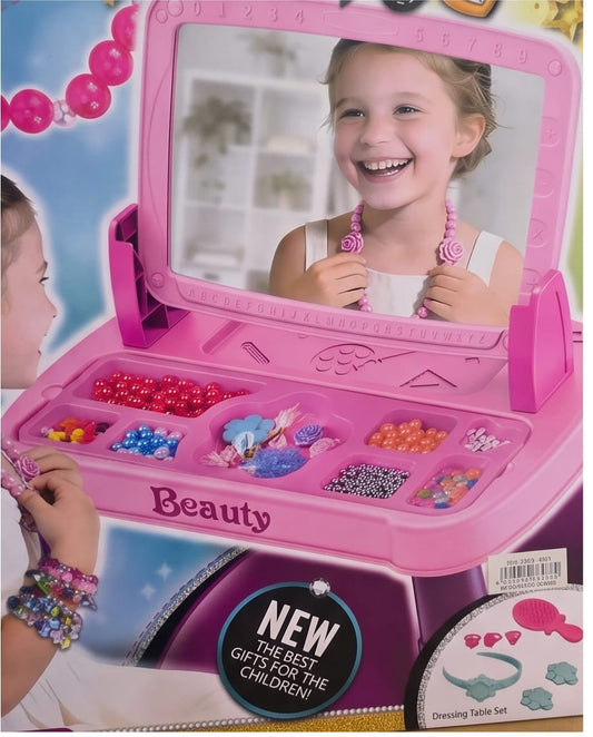 pink children's DIY bead and beauty dressing table toy set