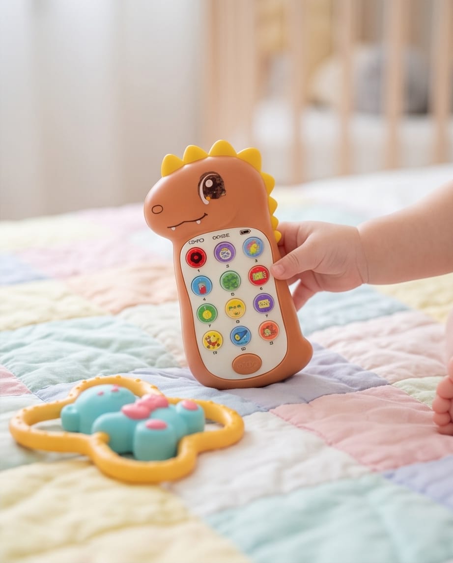 Children's Puzzle Toy Set featuring an orange interactive dinosaur-shaped musical phone