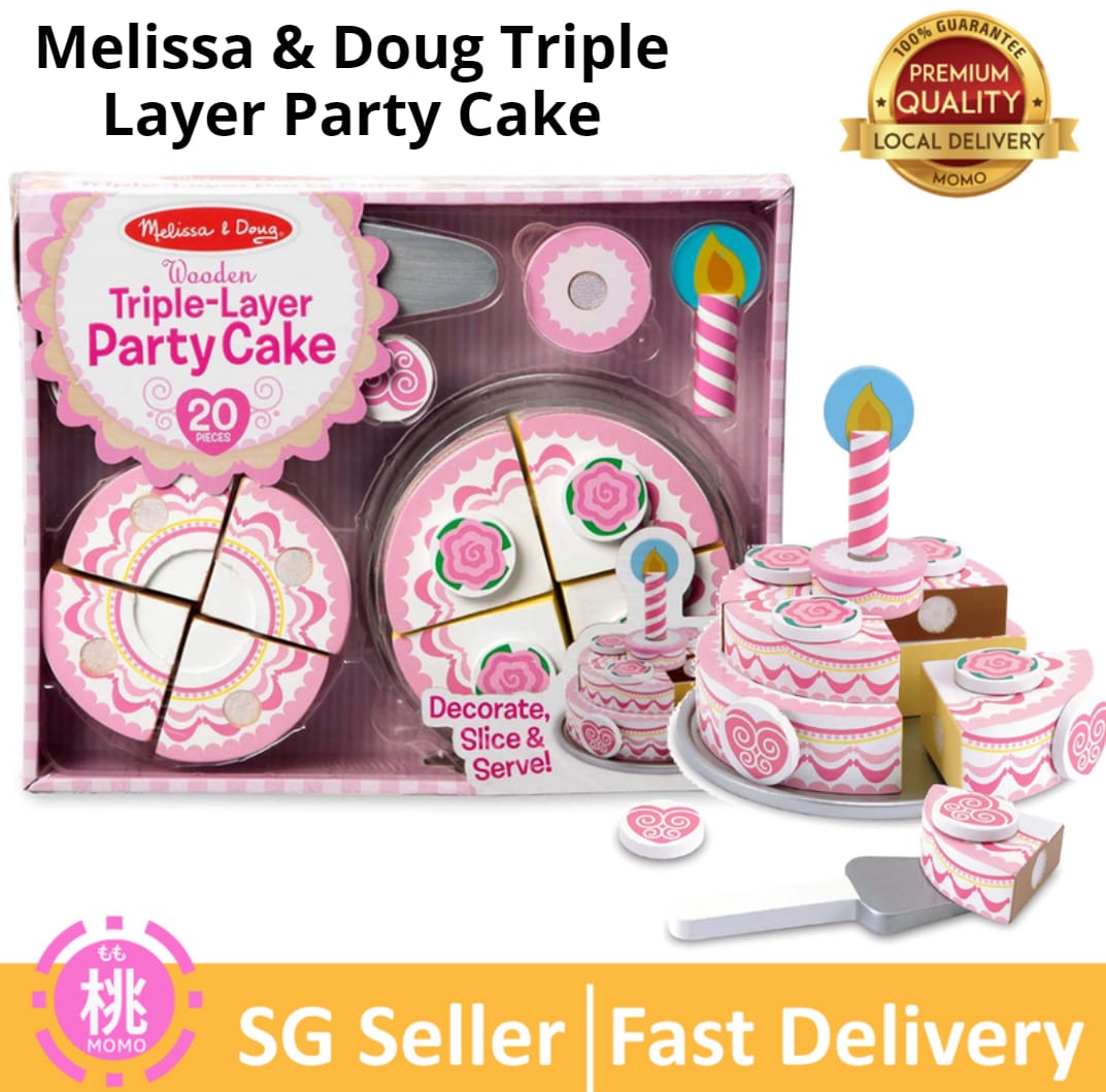 Melissa & Doug Triple-Layer Party Cake Wooden Play Food Set.