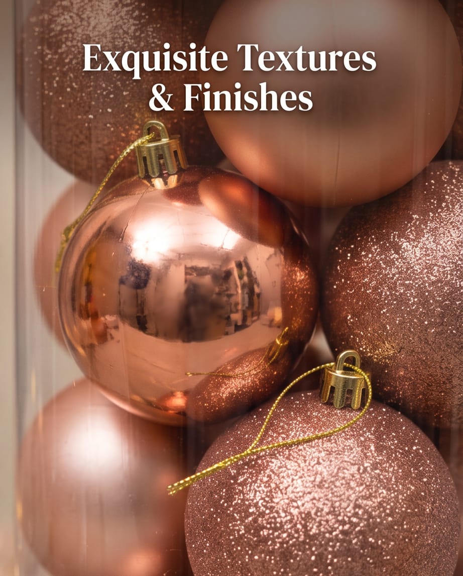 set of rose gold Christmas tree ornaments