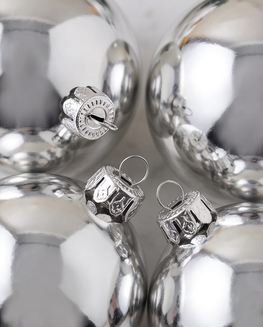 shiny, silver-mirrored balls.