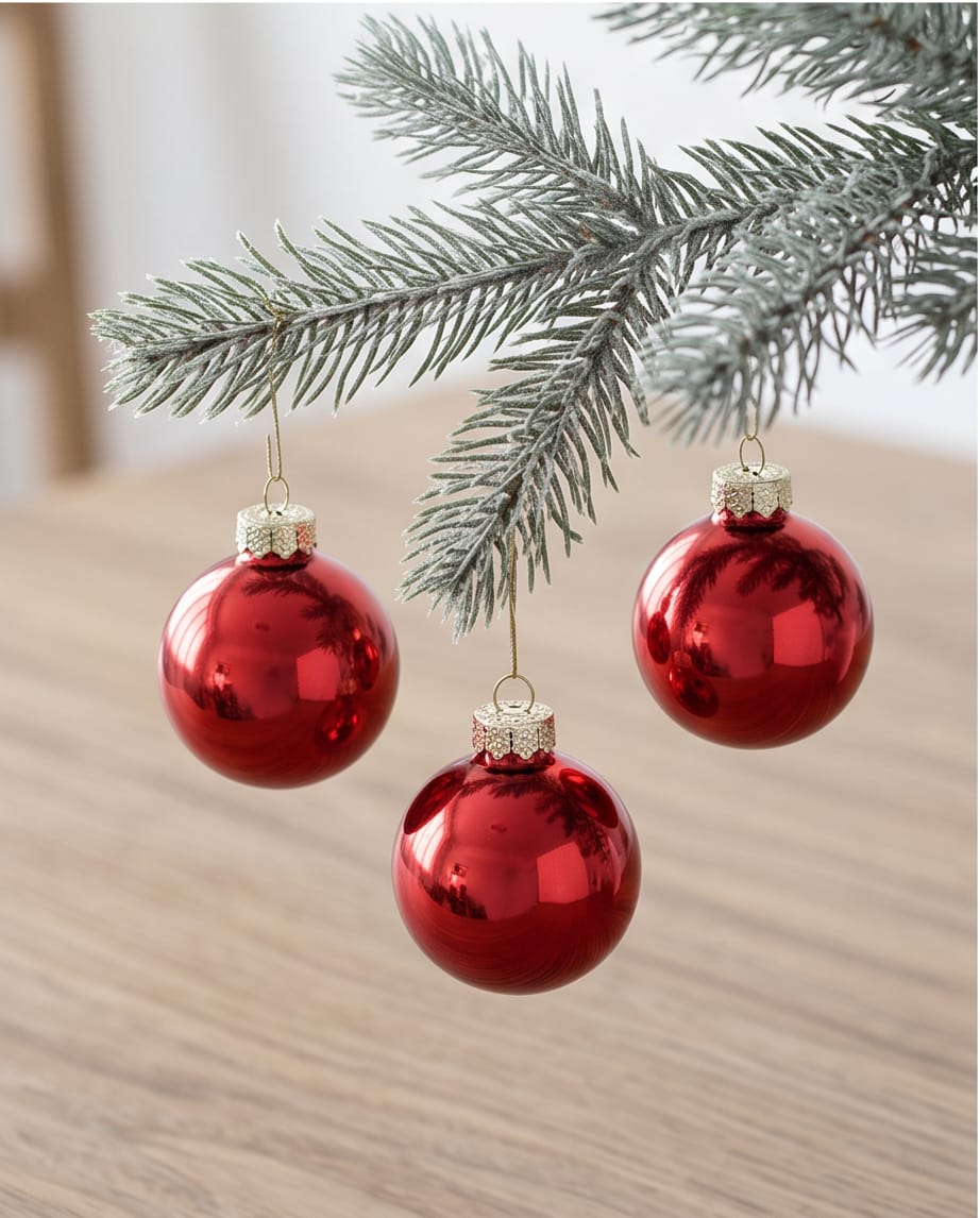 shiny, silver-mirrored balls.