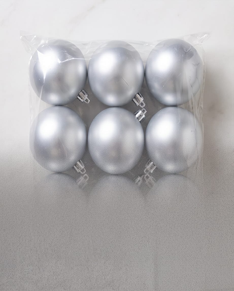 set of 6 matte silver plastic Christmas tree ball ornaments