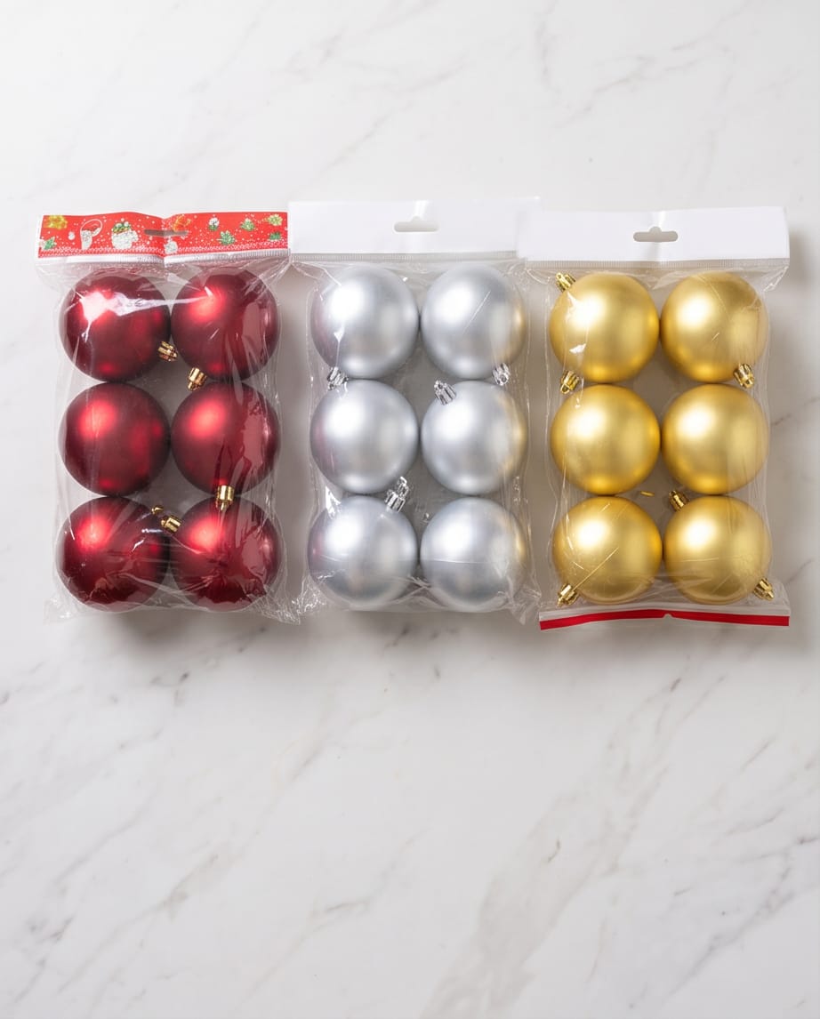 set of 6 matte silver plastic Christmas tree ball ornaments