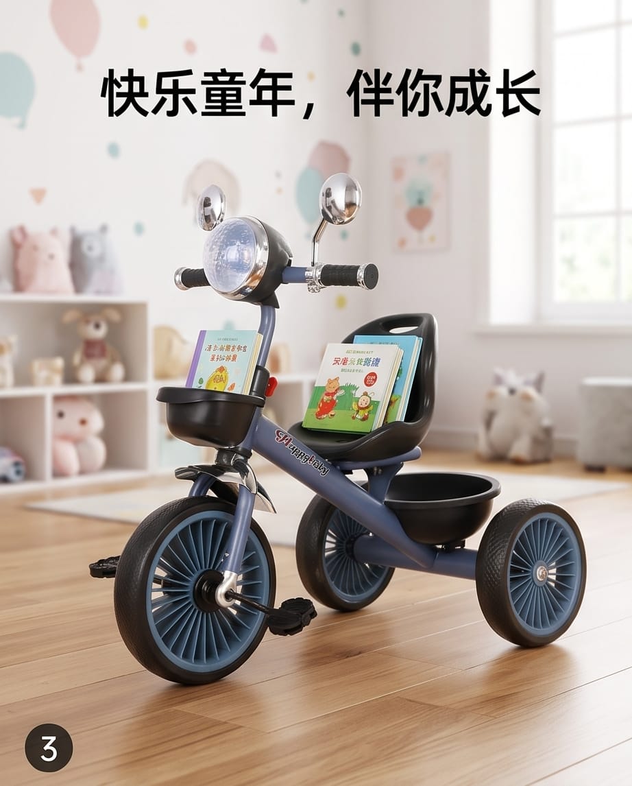 child's three-wheeled ride-on tricycle