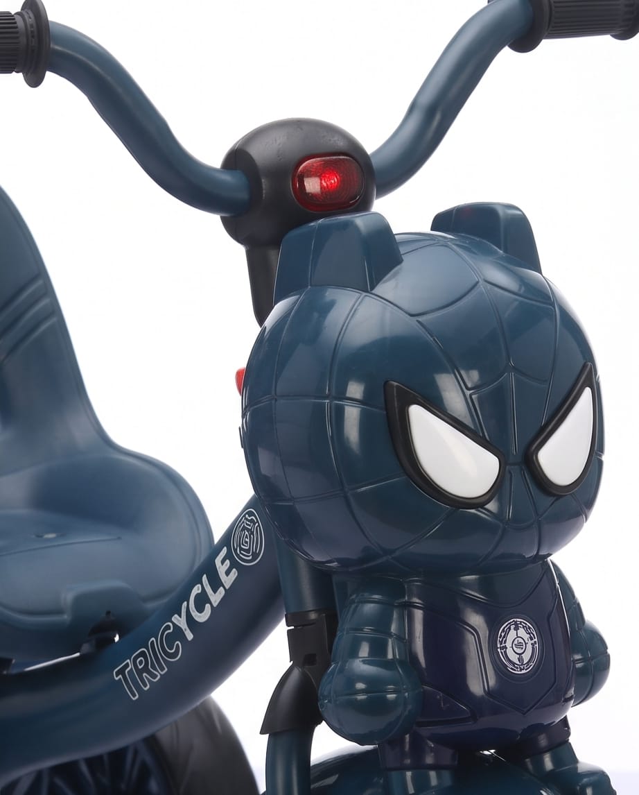 children's three-wheeled tricycle featuring a stylized Spider-Man