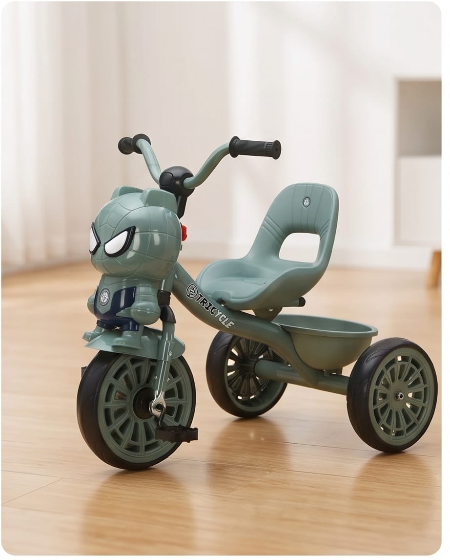 children's three-wheeled tricycle featuring a stylized Spider-Man