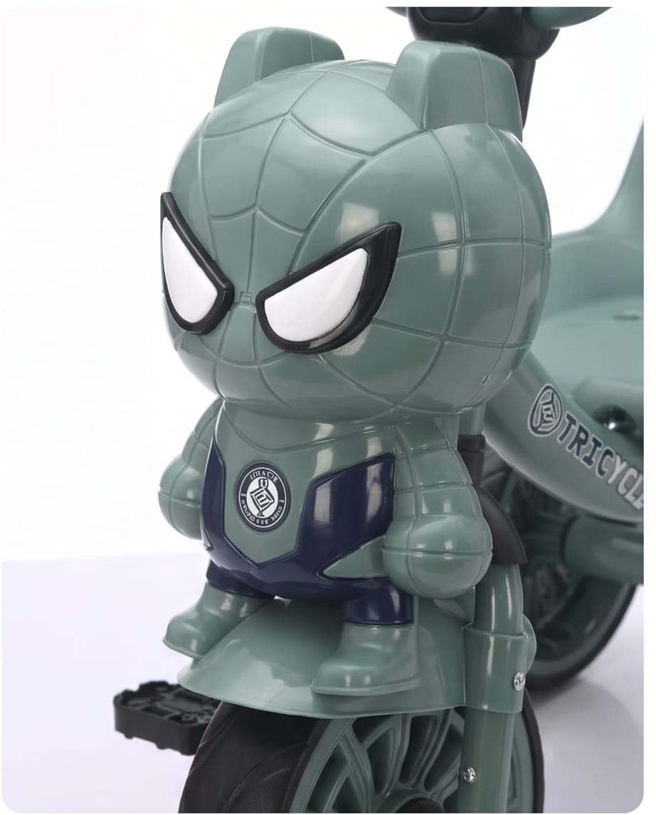 children's three-wheeled tricycle featuring a stylized Spider-Man