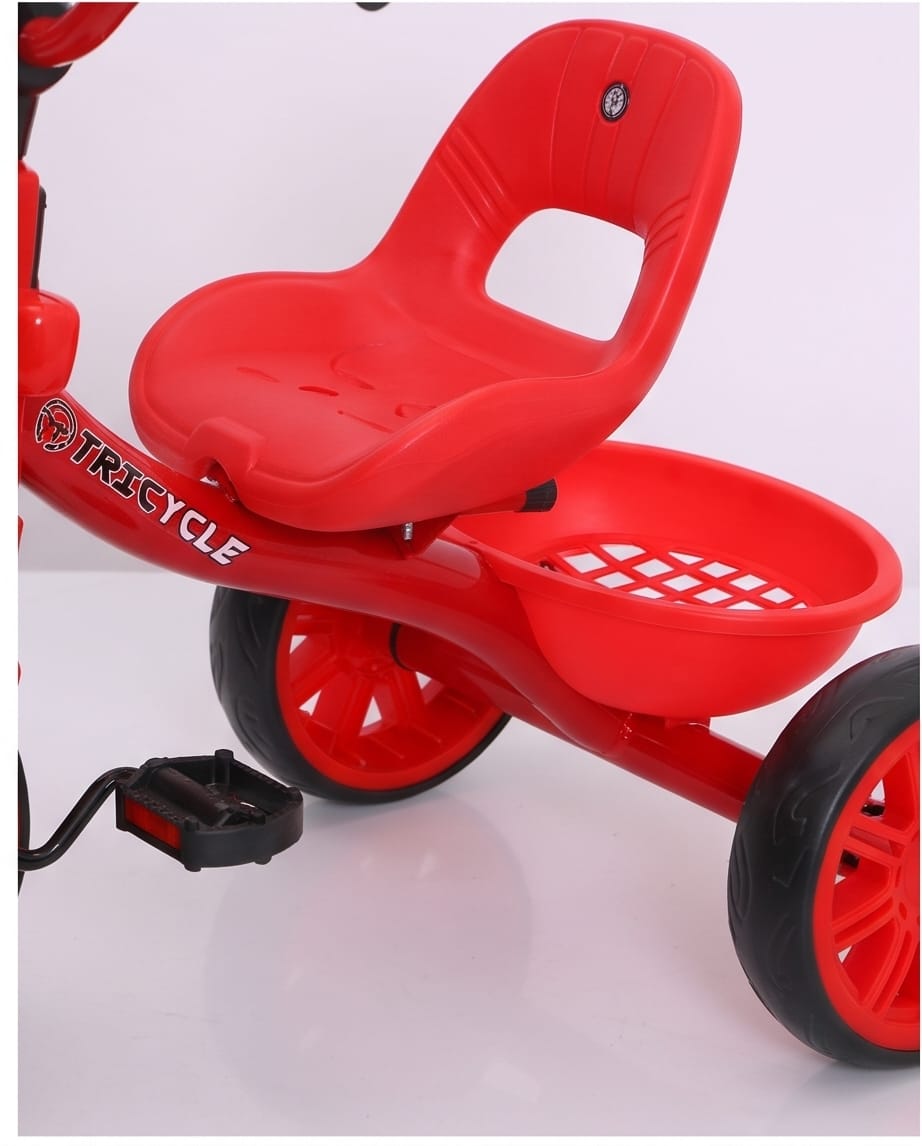 vibrant red children's cartoon car-themed tricycle