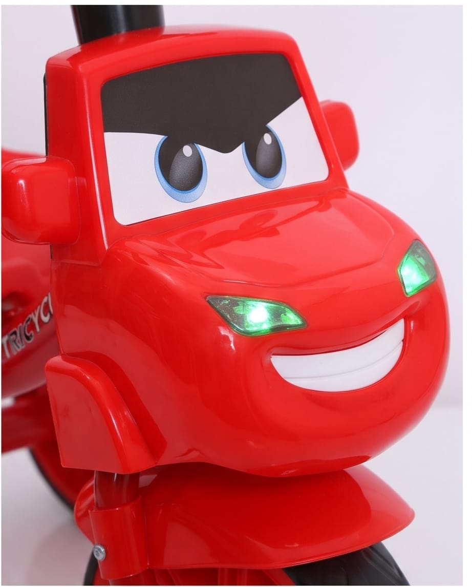 vibrant red children's cartoon car-themed tricycle