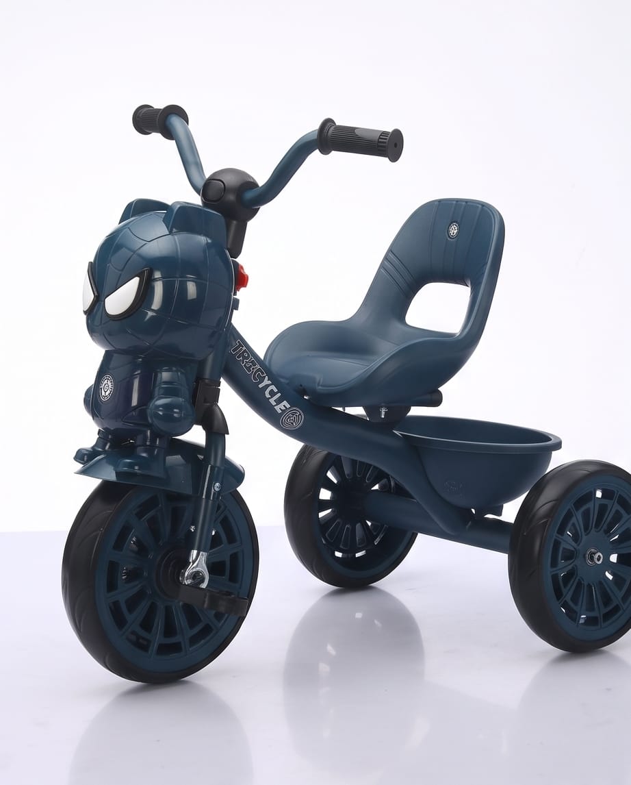 children's three-wheeled tricycle featuring a stylized Spider-Man