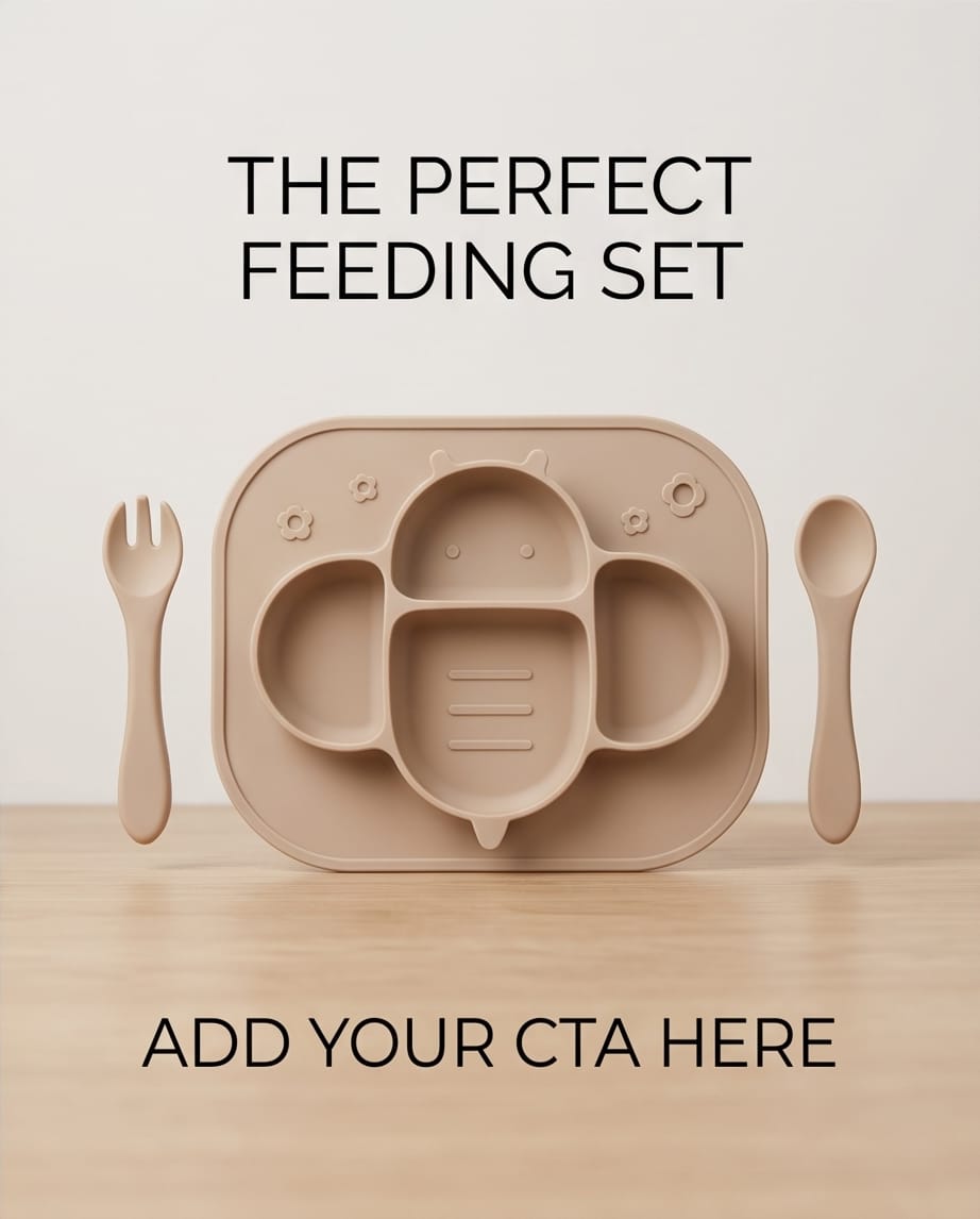 latte-colored silicone baby feeding set