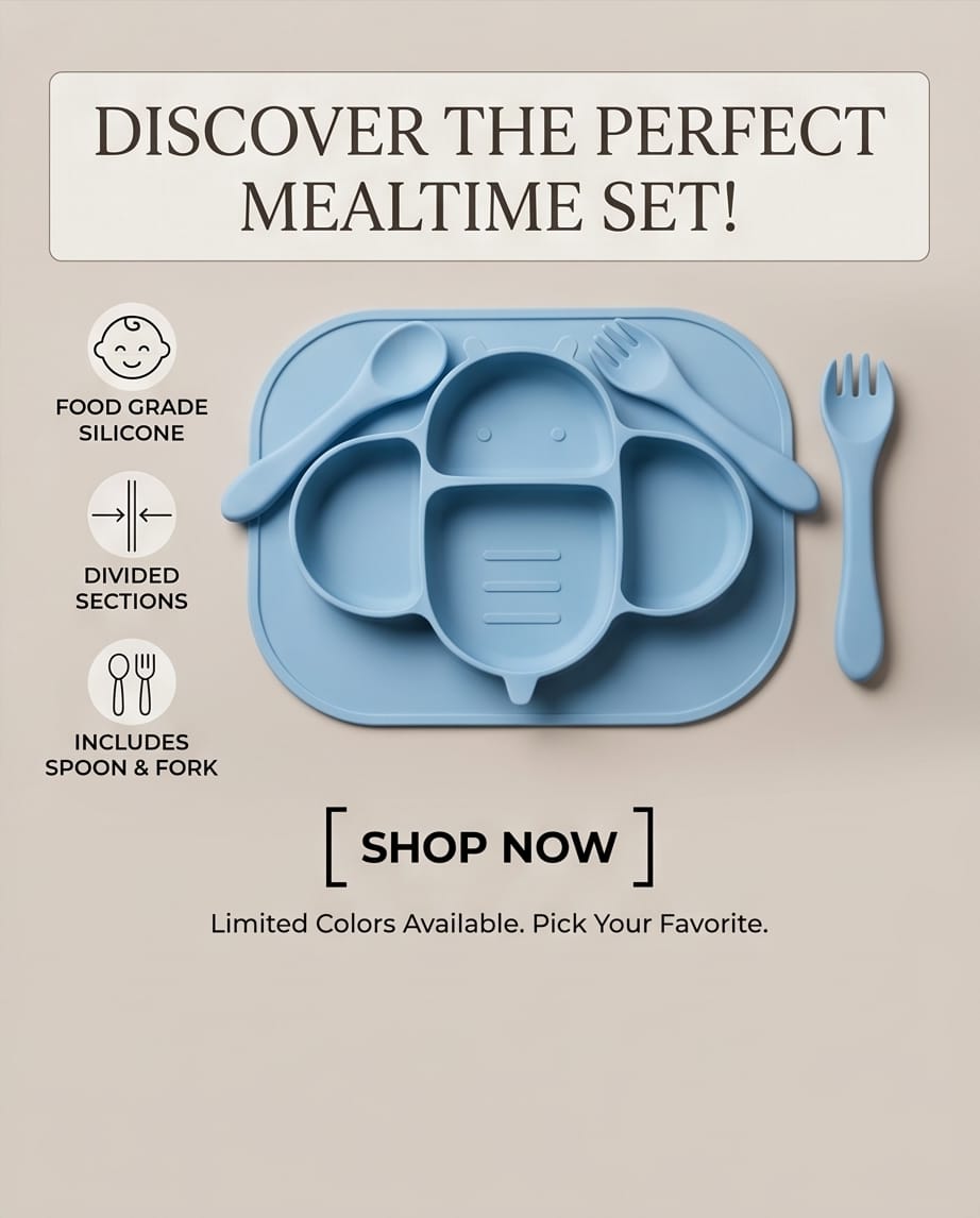 latte-colored silicone baby feeding set