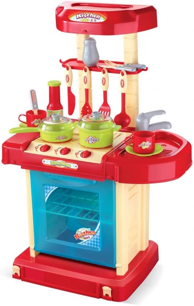 Kitchen Play with Stove and Accessories Multiple Utensils, Kitchen Turns to Bag and Accessories