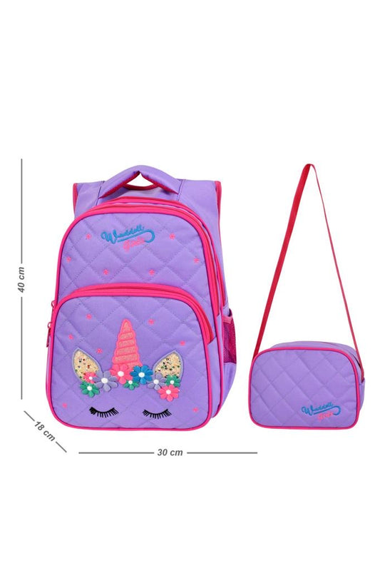 Waddell Bag Cute Purple/Pink Kids Girls School Bag And Lunch Box Set