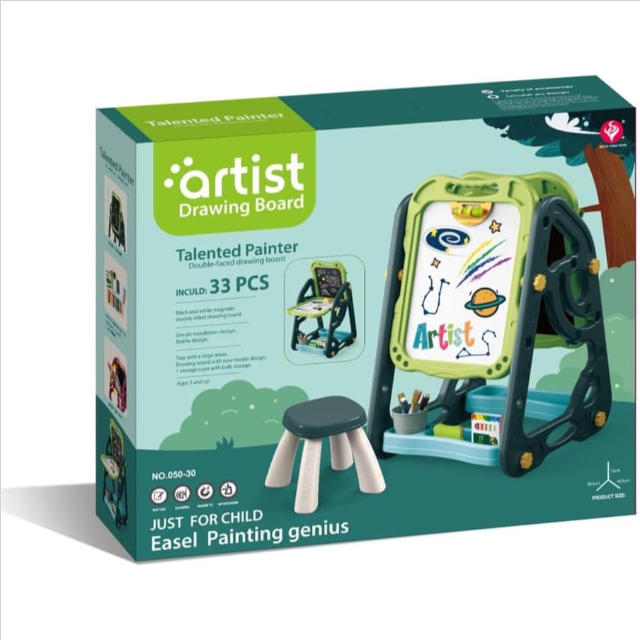 "Artist Talented Painter" 2-in-1 children's easel and drawing station set (30 PCS).