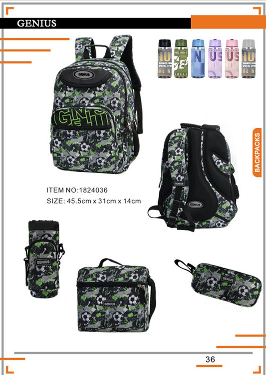 Soccer Genius, School Bag, Set Of 5 Pcs, 18"