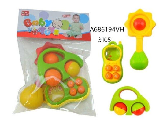 3 pieces Music and Sound Rattle Set