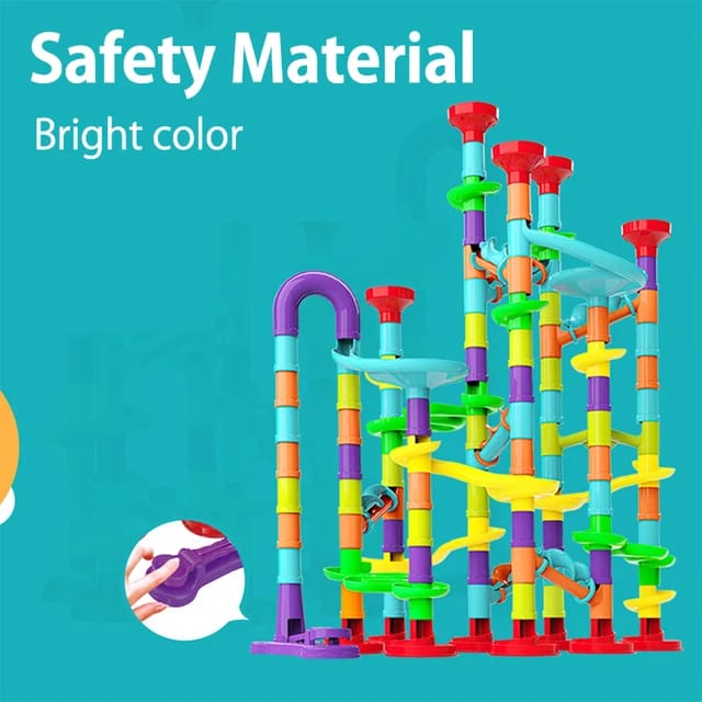 120Pcs Marble Run Toy Set, Construction Building Blocks Toys  (70 Plastic Pieces + 35 Glass Marbles)