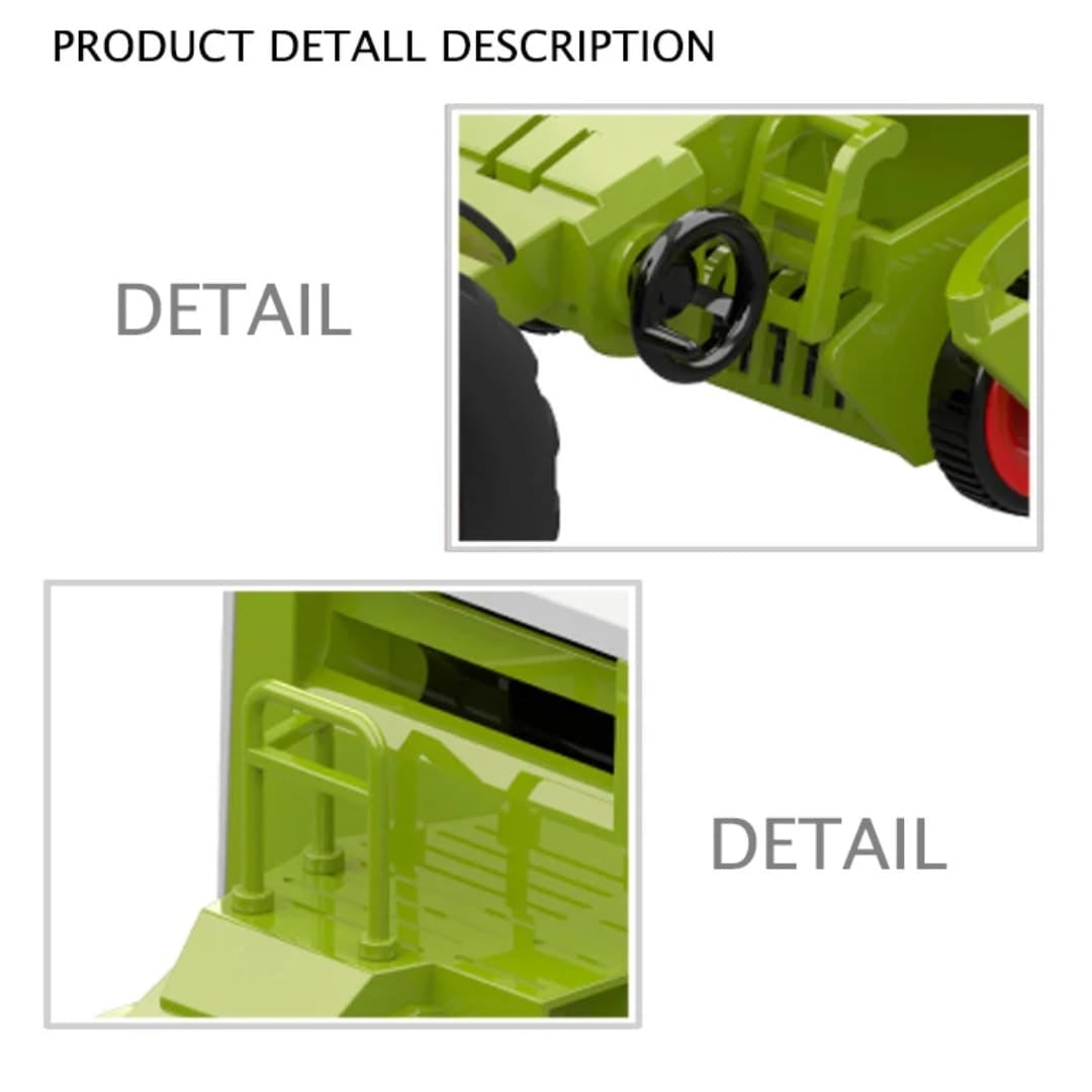 Toy tractor with hay baler trailer
