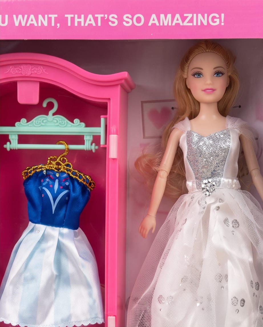 Doll & wardrobe play set