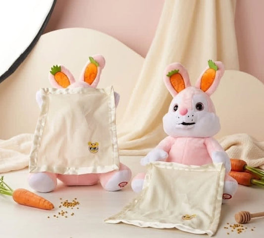 Plush stuffed bunny rabbit with attached blanket