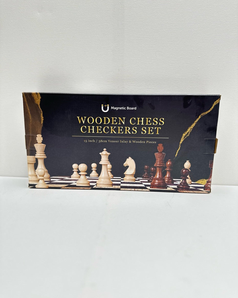 Wooden chess checkers set